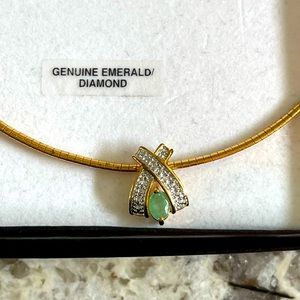 NEW Gold necklace and Emerald and Diamond stones.